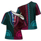 Teal-pink Dashiki and Tapa Pattern Cross Shoulder Shirt Africa-Polynesia Together Culture