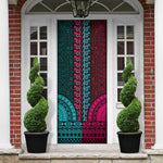 Teal-pink Dashiki and Tapa Pattern Door Cover Africa-Polynesia Together Culture