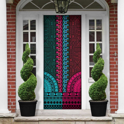 Teal-pink Dashiki and Tapa Pattern Door Cover Africa-Polynesia Together Culture