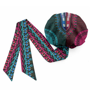Teal-pink Dashiki and Tapa Pattern Easy Headwrap Africa and Polynesia Together Culture