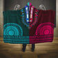 Teal-pink Dashiki and Tapa Pattern Hooded Blanket Africa-Polynesia Together Culture