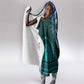 Teal-pink Dashiki and Tapa Pattern Hooded Blanket Africa-Polynesia Together Culture