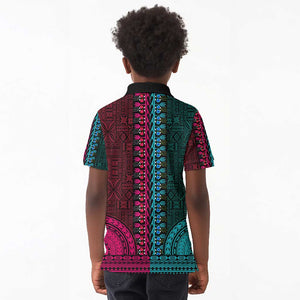 Teal-pink Dashiki and Tapa Pattern Kid Polo Shirt Africa-Polynesia Together Culture