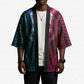 Teal-pink Dashiki and Tapa Pattern Kimono Africa-Polynesia Together Culture