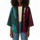 Teal-pink Dashiki and Tapa Pattern Kimono Africa-Polynesia Together Culture