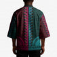 Teal-pink Dashiki and Tapa Pattern Kimono Africa-Polynesia Together Culture