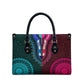 Teal-pink Dashiki and Tapa Pattern Leather Bag Africa-Polynesia Together Culture