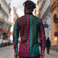 Teal-pink Dashiki and Tapa Pattern Long Sleeve Button Shirt Africa-Polynesia Together Culture