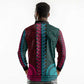 Teal-pink Dashiki and Tapa Pattern Long Sleeve Polo Shirt Africa-Polynesia Together Culture