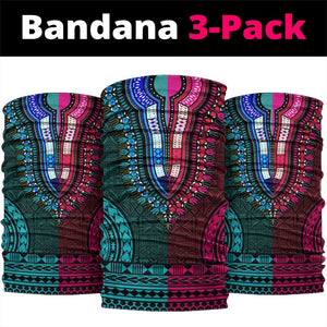 Teal-pink Dashiki and Tapa Pattern Neck Gaiter Africa-Polynesia Together Culture LT9