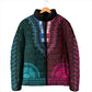 Teal-pink Dashiki and Tapa Pattern Padded Jacket Africa-Polynesia Together Culture
