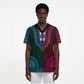 Teal-pink Dashiki and Tapa Pattern Scrub Top Africa-Polynesia Together Culture