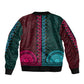 Teal-pink Dashiki and Tapa Pattern Sleeve Zip Bomber Jacket Africa-Polynesia Together Culture
