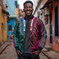 Teal-pink Dashiki and Tapa Pattern Sleeve Zip Bomber Jacket Africa-Polynesia Together Culture