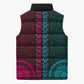 Teal-pink Dashiki and Tapa Pattern Sleeveless Puffer Jacket Africa-Polynesia Together Culture