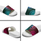 Teal-pink Dashiki and Tapa Pattern Slide Sandals Africa-Polynesia Together Culture