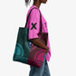 Teal-pink Dashiki and Tapa Pattern Tote Bag Africa-Polynesia Together Culture