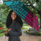 Teal-pink Dashiki and Tapa Pattern Umbrella Africa-Polynesia Together Culture