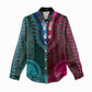 Teal-pink Dashiki and Tapa Pattern Women Casual Shirt Africa-Polynesia Together Culture LT9