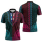 Teal-pink Dashiki and Tapa Pattern Zipper Polo Shirt Africa-Polynesia Together Culture