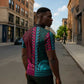 Teal-pink Dashiki and Tapa Pattern Zipper Polo Shirt Africa-Polynesia Together Culture