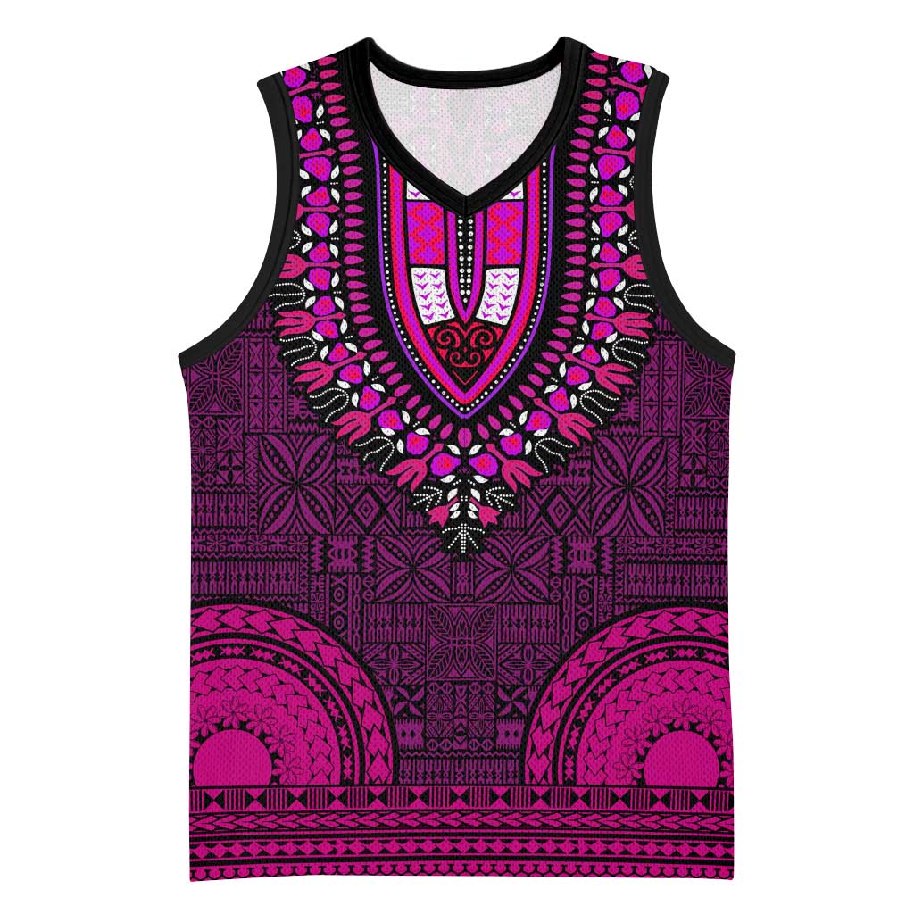 Pink Dashiki and Tapa Pattern Basketball Jersey Africa-Polynesia Together Culture - African Pride