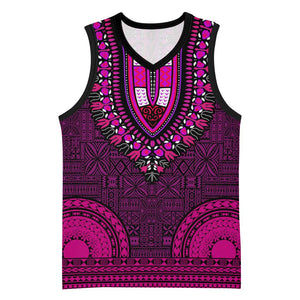 Pink Dashiki and Tapa Pattern Basketball Jersey Africa-Polynesia Together Culture - African Pride