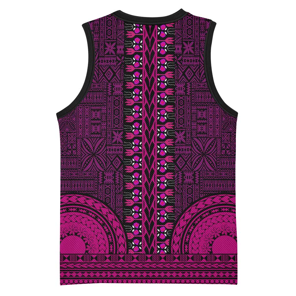 Pink Dashiki and Tapa Pattern Basketball Jersey Africa-Polynesia Together Culture - African Pride