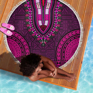 Pink Dashiki and Tapa Pattern Beach Blanket Africa-Polynesia Together Culture