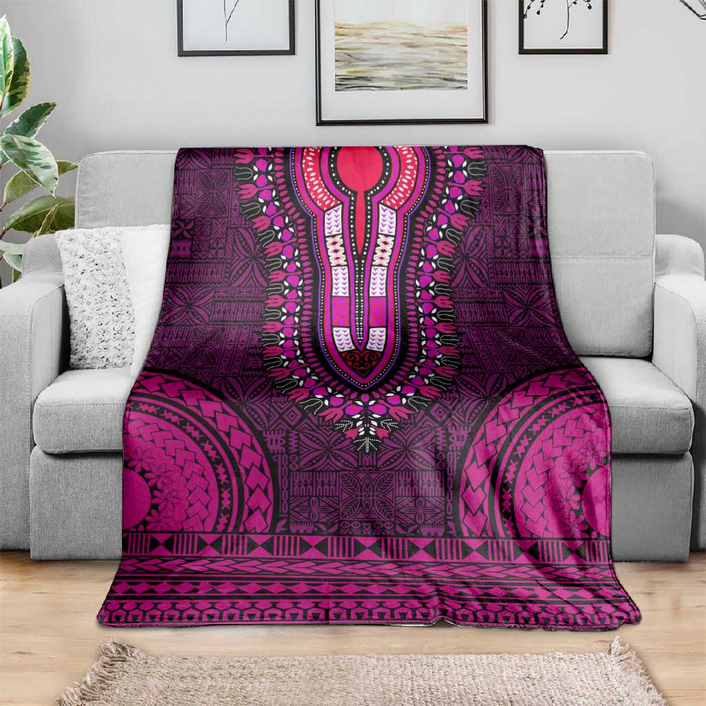Pink Dashiki and Tapa Pattern Blanket Africa-Polynesia Together Culture