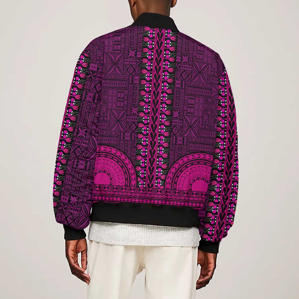 Pink Dashiki and Tapa Pattern Bomber Jacket Africa-Polynesia Together Culture