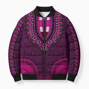Pink Dashiki and Tapa Pattern Bomber Puffer Jacket Africa-Polynesia Together Culture