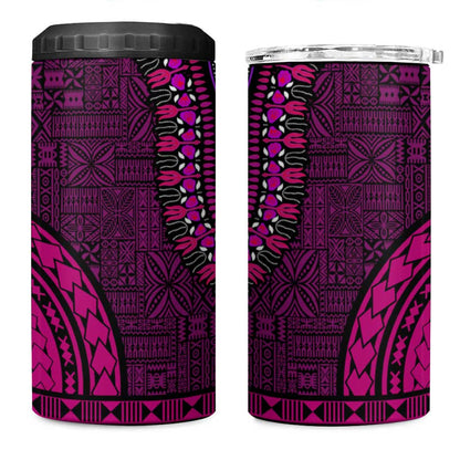 Pink Dashiki and Tapa Pattern 4 in 1 Can Cooler Tumbler Africa-Polynesia Together Culture