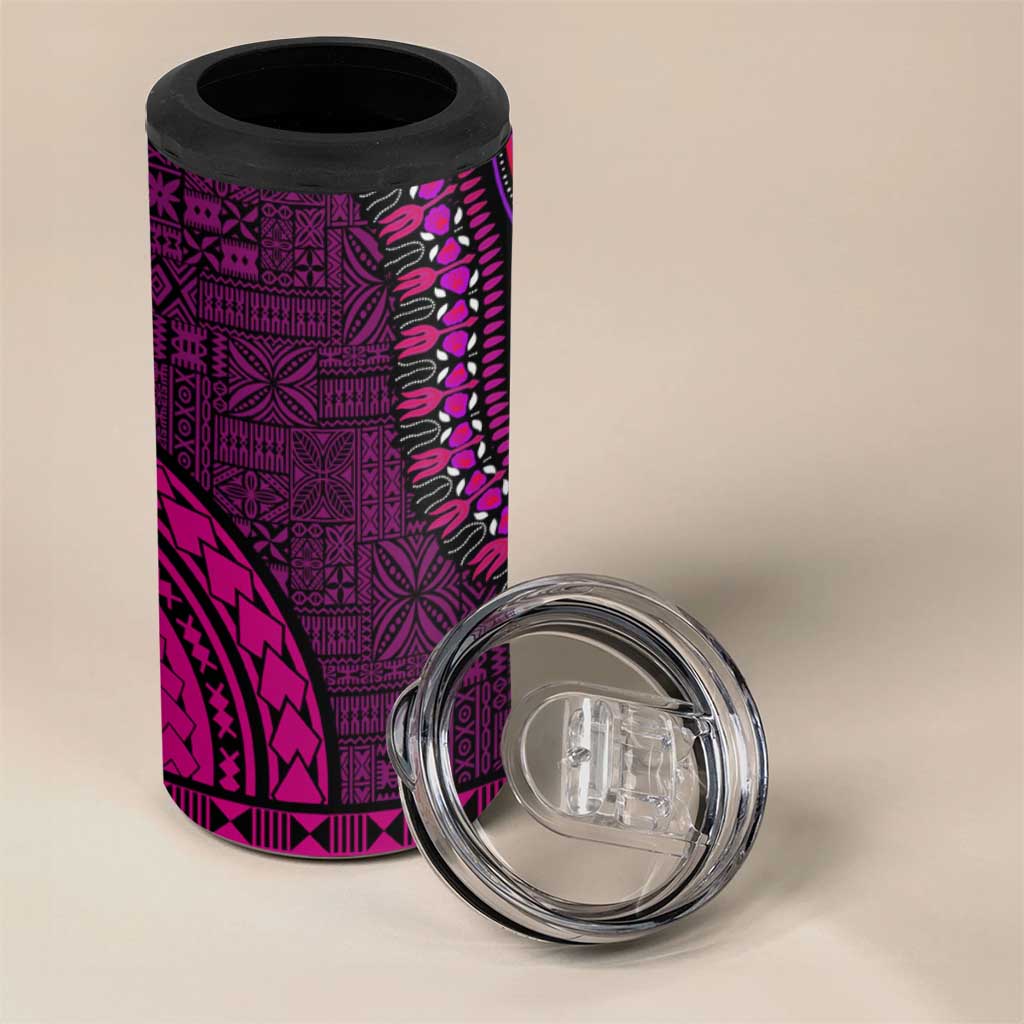 Pink Dashiki and Tapa Pattern 4 in 1 Can Cooler Tumbler Africa-Polynesia Together Culture