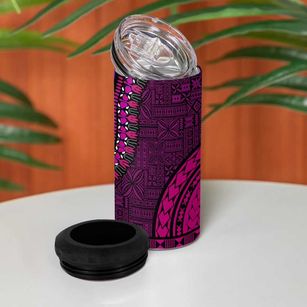 Pink Dashiki and Tapa Pattern 4 in 1 Can Cooler Tumbler Africa-Polynesia Together Culture
