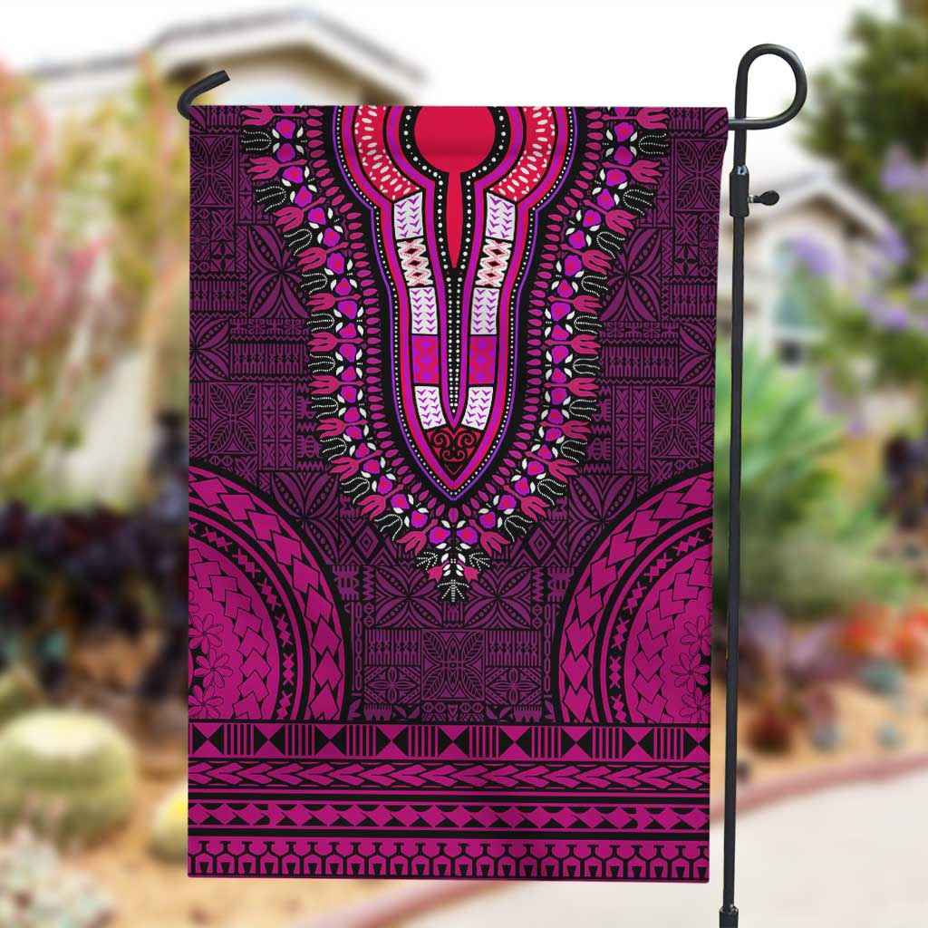 Pink Dashiki and Tapa Pattern Garden Flag Africa-Polynesia Together Culture