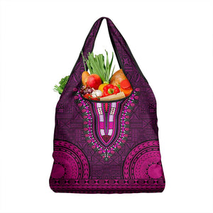 Pink Dashiki and Tapa Pattern Grocery Bag Africa-Polynesia Together Culture