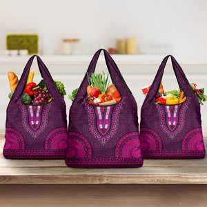 Pink Dashiki and Tapa Pattern Grocery Bag Africa-Polynesia Together Culture