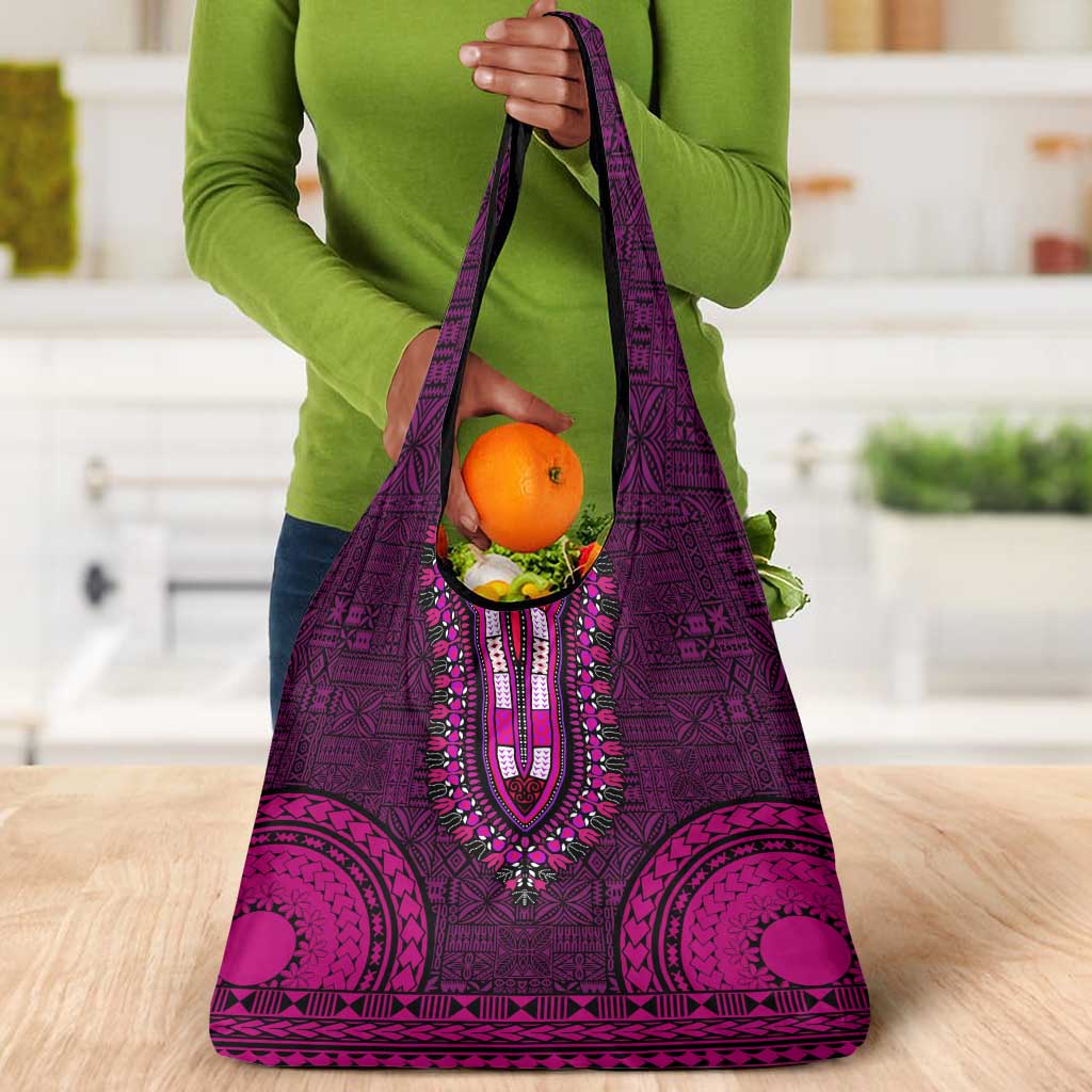 Pink Dashiki and Tapa Pattern Grocery Bag Africa-Polynesia Together Culture