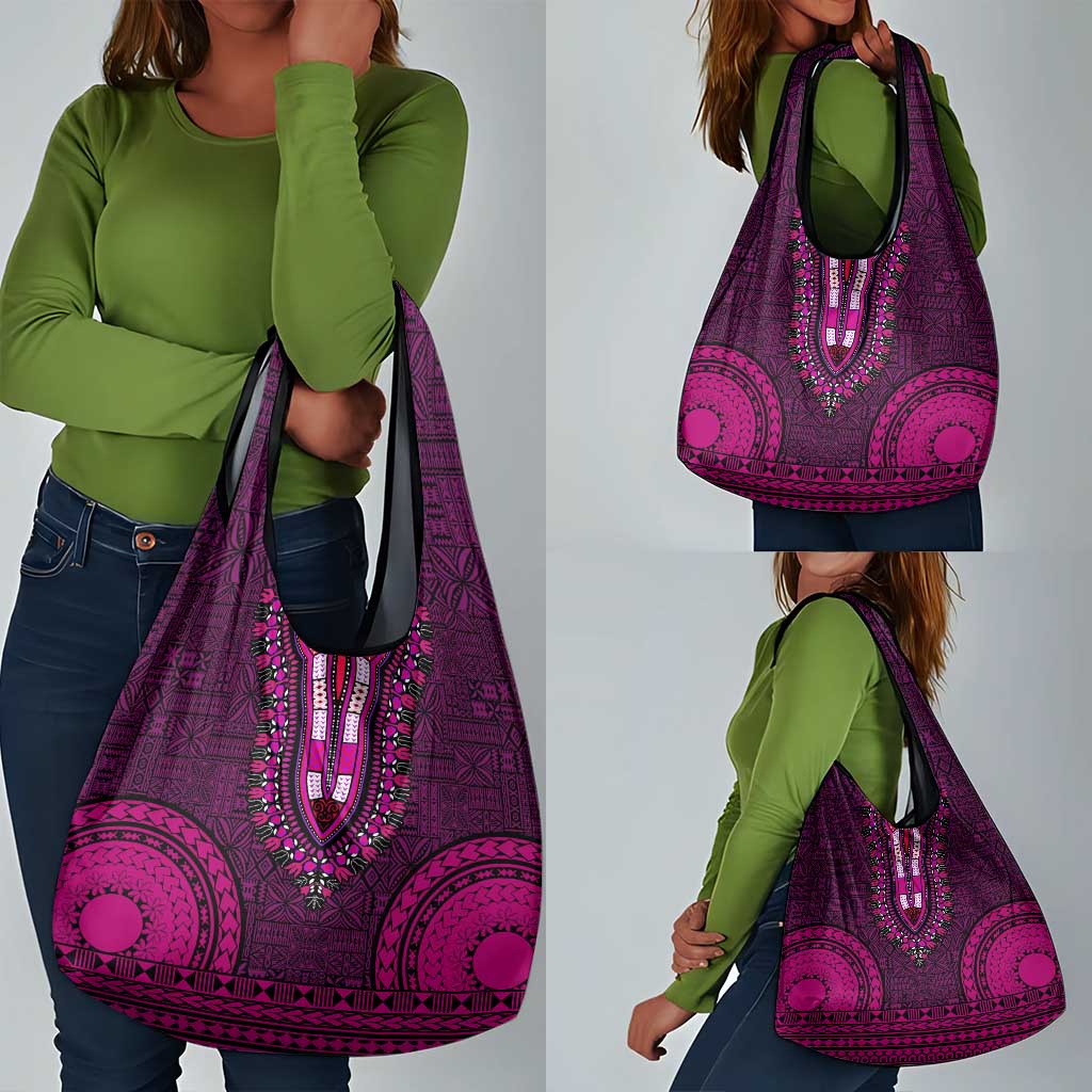 Pink Dashiki and Tapa Pattern Grocery Bag Africa-Polynesia Together Culture