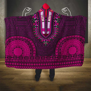 Pink Dashiki and Tapa Pattern Hooded Blanket Africa-Polynesia Together Culture