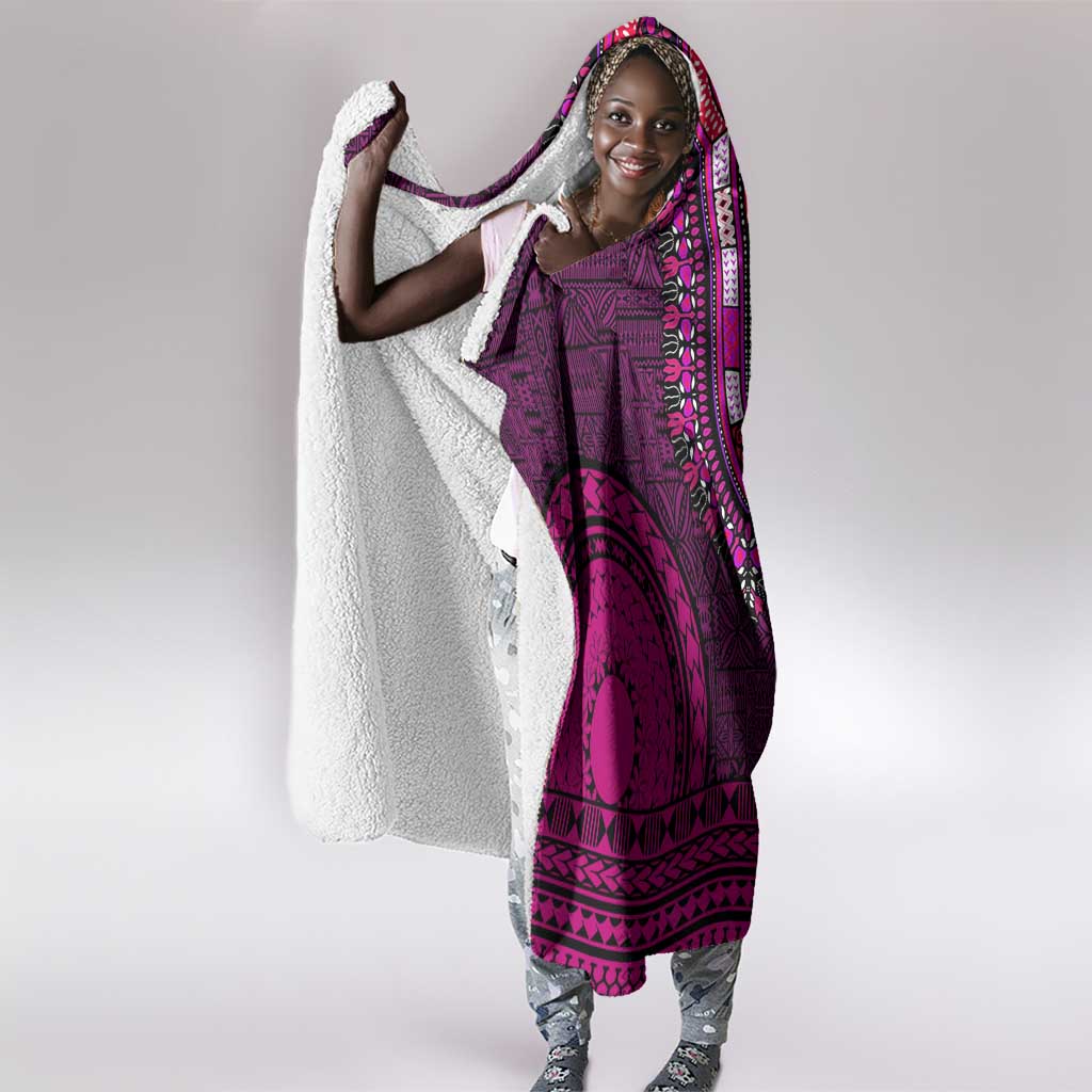 Pink Dashiki and Tapa Pattern Hooded Blanket Africa-Polynesia Together Culture