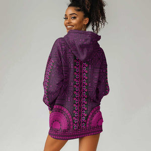 Pink Dashiki and Tapa Pattern Hoodie Dress Africa-Polynesia Together Culture