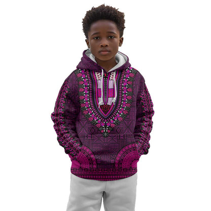 Pink Dashiki and Tapa Pattern Kid Hoodie Africa-Polynesia Together Culture