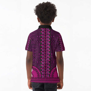 Pink Dashiki and Tapa Pattern Kid Polo Shirt Africa-Polynesia Together Culture