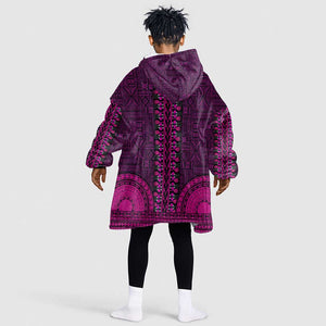Pink Dashiki and Tapa Pattern Kid Wearable Blanket Hoodie Africa-Polynesia Together Culture