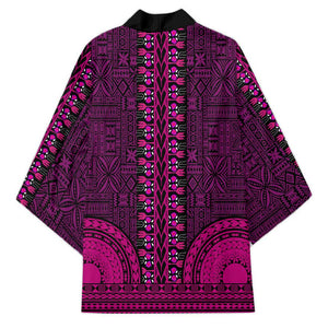 Pink Dashiki and Tapa Pattern Kimono Africa-Polynesia Together Culture