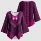 Pink Dashiki and Tapa Pattern Kimono Sleeve Blouse Africa-Polynesia Together Culture