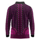 Pink Dashiki and Tapa Pattern Long Sleeve Polo Shirt Africa-Polynesia Together Culture