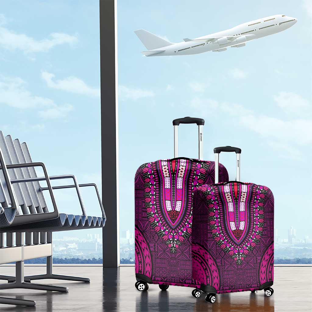Pink Dashiki and Tapa Pattern Luggage Cover Africa-Polynesia Together Culture